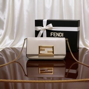 Fendi Medium Leather Shoulder Bag White